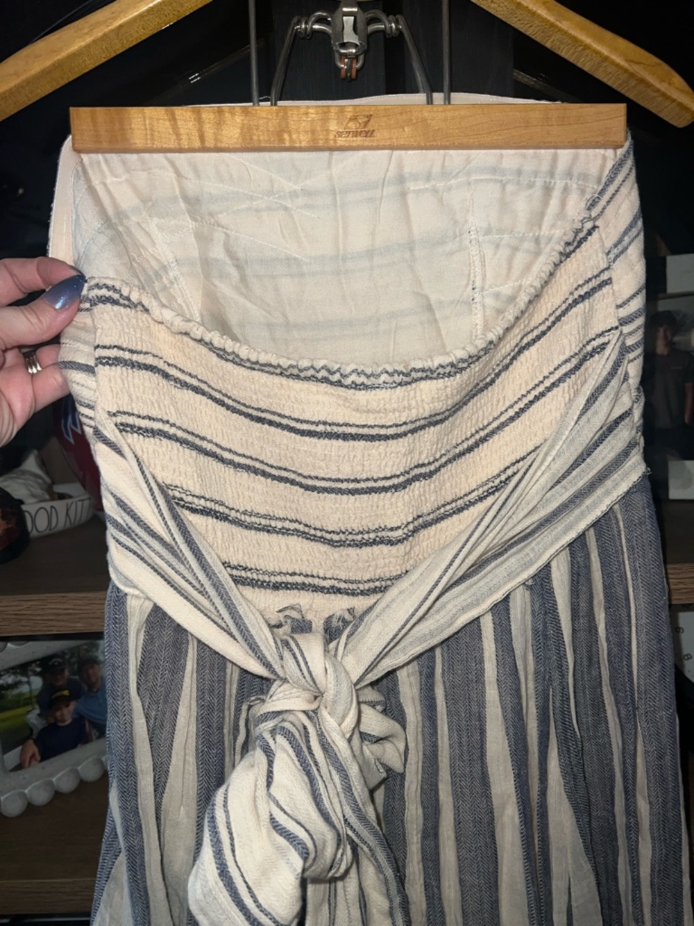 Super Cute And Comfy! Striped Strapless Maxi Dress in Ivory and Charcoal. - Picture 7 of 13